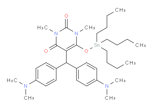 5-(bis(4-(dimethylamino)phenyl)methyl)-1,3-dimethyl-6-((tributylstannyl)oxy)pyrimidine-2,4(1H,3H)-dione