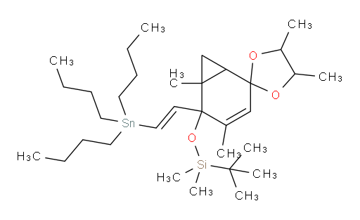 (E)-tert-butyldimethyl((4,4',5',6-tetramethyl-5-(2-(tributylstannyl)vinyl)spiro[bicyclo[4.1.0]hept[3]ene-2,2'-[1,3]dioxolan]-5-yl)oxy)silane
