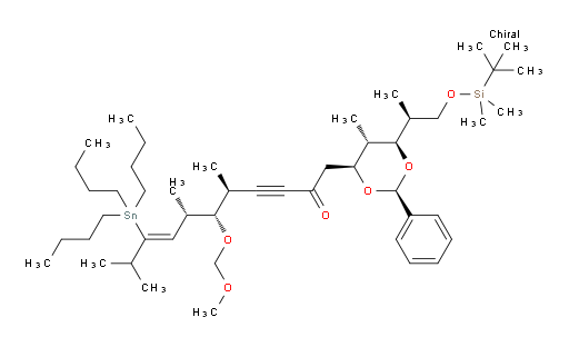 (5S,6R,7S,Z)-1-((2S,4S,5S,6R)-6-((S)-1-((tert-butyldimethylsilyl)oxy)propan-2-yl)-5-methyl-2-phenyl-1,3-dioxan-4-yl)-6-(methoxymethoxy)-5,7,10-trimethyl-9-(tributylstannyl)undec-8-en-3-yn-2-one