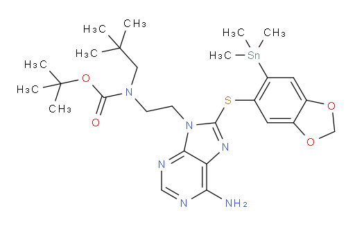 tert-butyl (2-(6-amino-8-((6-(trimethylstannyl)benzo[d][1,3]dioxol-5-yl)thio)-9H-purin-9-yl)ethyl)(neopentyl)carbamate