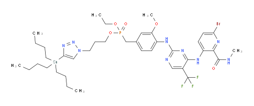 ethyl (3-(4-(tributylstannyl)-1H-1,2,3-triazol-1-yl)propyl) 4-((4-((6-bromo-2-(methylcarbamoyl)pyridin-3-yl)amino)-5-(trifluoromethyl)pyrimidin-2-yl)amino)-3-methoxybenzylphosphonate
