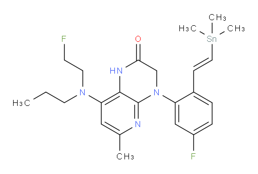 (E)-4-(5-fluoro-2-(2-(trimethylstannyl)vinyl)phenyl)-8-((2-fluoroethyl)(propyl)amino)-6-methyl-3,4-dihydropyrido[2,3-b]pyrazin-2(1H)-one