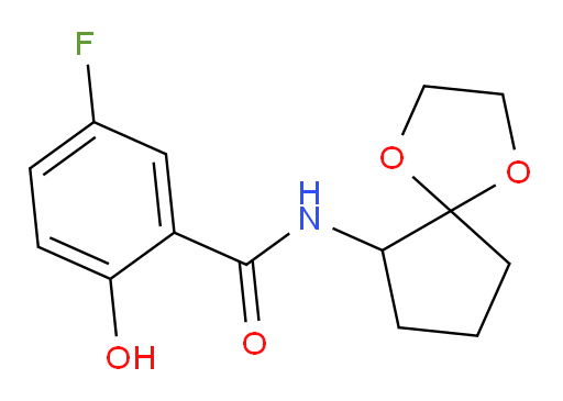 5-fluoro-2-hydroxy-N-(1,4-dioxaspiro[4.4]nonan-6-yl)benzamide