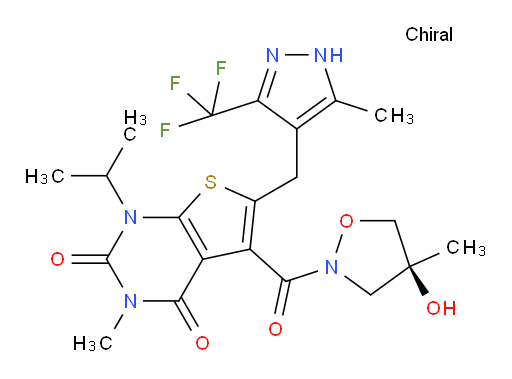 5-[[(4S)-4-Hydroxy-4-methyl-2-isoxazolidinyl]carbonyl]-3-methyl-1-(1-methylethyl)-6-[[5-methyl-3-(trifluoromethyl)-1H-pyrazol-4-yl]methyl]thieno[2,3-d]pyrimidine-2,4(1H,3H)-dione