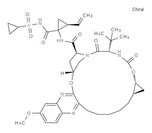 Cyclopropanecarboxamide, N-[[[(1R,2R)-2-[5-(3-hydroxy-6-methoxy-2-quinoxalinyl)pentyl]cyclopropyl]oxy]carbonyl]-3-methyl-L-valyl-(4R)-4-hydroxy-L-prolyl-1-amino-N-(cyclopropylsulfonyl)-2-ethenyl-, cyclic (1→2)-ether, (1R,2S)-