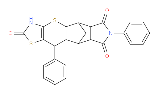 5,9-Methanothiazolo[5′,4′:5,6]thiopyrano[2,3-f]isoindole-2,6,8(7H)-trione, 3,4a,5,5a,8a,9,9a,10-octahydro-7,10-diphenyl- (ZCI)