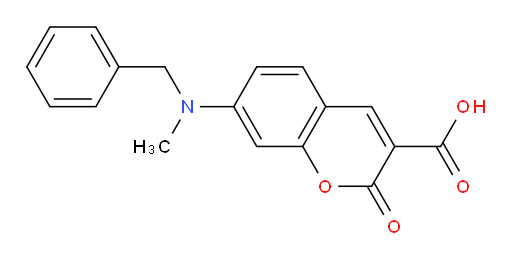 7-[Methyl(phenylmethyl)amino]-2-oxo-2H-1-benzopyran-3-carboxylic acid (ACI)