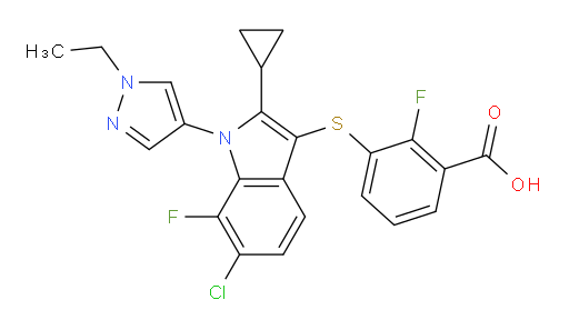 3-[[6-Chloro-2-cyclopropyl-1-(1-ethyl-1H-pyrazol-4-yl)-7-fluoro-1H-indol-3-yl]thio]-2-fluorobenzoic acid (ACI)