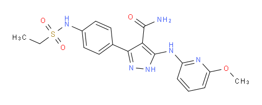 3-[4-[(Ethylsulfonyl)amino]phenyl]-5-[(6-methoxy-2-pyridinyl)amino]-1H-pyrazole-4-carboxamide (ACI)