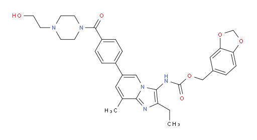 1,3-Benzodioxol-5-ylmethyl N-[2-ethyl-6-[4-[[4-(2-hydroxyethyl)-1-piperazinyl]carbonyl]phenyl]-8-methylimidazo[1,2-a]pyridin-3-yl]carbamate (ACI)