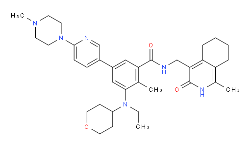 3-[Ethyl(tetrahydro-2H-pyran-4-yl)amino]-N-[(2,3,5,6,7,8-hexahydro-1-methyl-3-oxo-4-isoquinolinyl)methyl]-2-methyl-5-[6-(4-methyl-1-piperazinyl)-3-pyridinyl]benzamide (ACI)