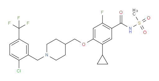 4-[[1-[[2-Chloro-5-(trifluoromethyl)phenyl]methyl]-4-piperidinyl]methoxy]-5-cyclopropyl-2-fluoro-N-(methylsulfonyl)benzamide (ACI)