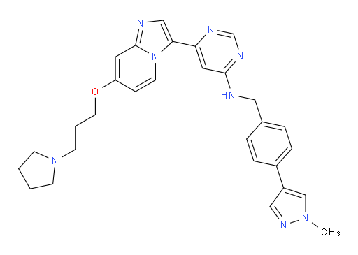 N-[[4-(1-Methyl-1H-pyrazol-4-yl)phenyl]methyl]-6-[7-[3-(1-pyrrolidinyl)propoxy]imidazo[1,2-a]pyridin-3-yl]-4-pyrimidinamine (ACI)