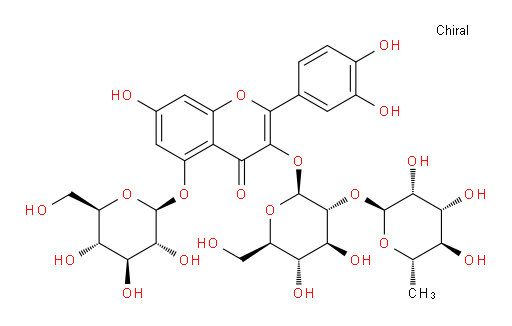 3-[[2-O-(6-Deoxy-α-L-mannopyranosyl)-β-D-glucopyranosyl]oxy]-2-(3,4-dihydroxyphenyl)-5-(β-D-glucopyranosyloxy)-7-hydroxy-4H-1-benzopyran-4-one (ACI)