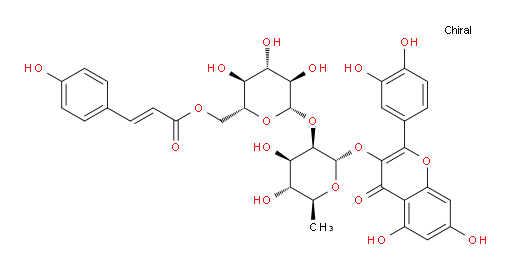 3-[[6-Deoxy-2-O-[6-O-[(2E)-3-(4-hydroxyphenyl)-1-oxo-2-propen-1-yl]-β-D-glucopyranosyl]-α-L-mannopyranosyl]oxy]-2-(3,4-dihydroxyphenyl)-5,7-dihydroxy-4H-1-benzopyran-4-one (ACI)