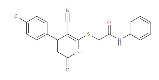 2-[[3-Cyano-1,4,5,6-tetrahydro-4-(4-methylphenyl)-6-oxo-2-pyridinyl]thio]-N-phenylacetamide (ACI)