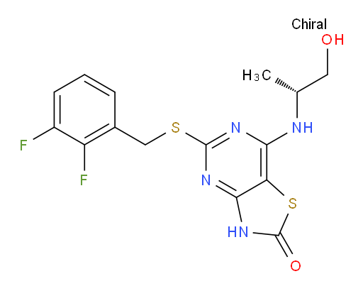 5-[[(2,3-Difluorophenyl)methyl]thio]-7-[[(1R)-2-hydroxy-1-methylethyl]amino]thiazolo[4,5-d]pyrimidin-2(3H)-one (ACI)