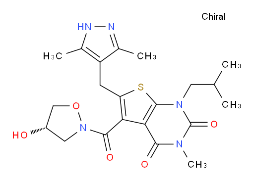 6-[(3,5-Dimethyl-1H-pyrazol-4-yl)methyl]-5-[[(4S)-4-hydroxy-2-isoxazolidinyl]carbonyl]-3-methyl-1-(2-methylpropyl)thieno[2,3-d]pyrimidine-2,4(1H,3H)-dione (ACI)