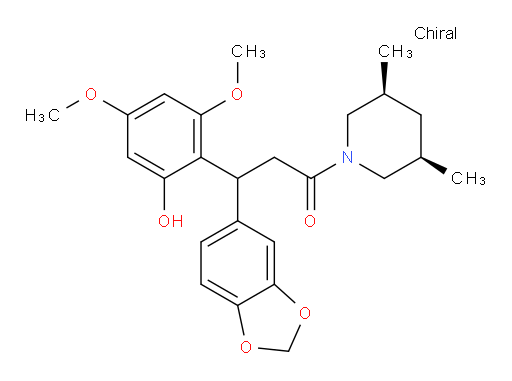 rel-3-(1,3-Benzodioxol-5-yl)-1-[(3R,5S)-3,5-dimethyl-1-piperidinyl]-3-(2-hydroxy-4,6-dimethoxyphenyl)-1-propanone (ACI)