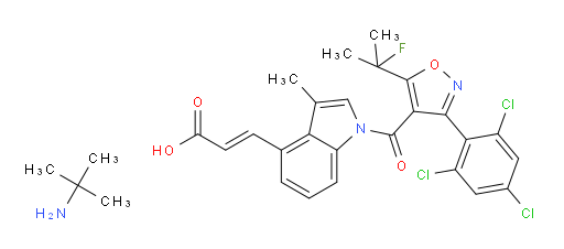 2-Propenoic acid, 3-[1-[[5-(1-fluoro-1-methylethyl)-3-(2,4,6-trichlorophenyl)-4-isoxazolyl]carbonyl]-3-methyl-1H-indol-4-yl]-, compd. with 2-methyl-2-propanamine (1:1), (2E)- (ACI)