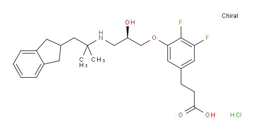 Benzenepropanoic acid, 3-[(2R)-3-[[2-(2,3-dihydro-1H-inden-2-yl)-1,1-dimethylethyl]amino]-2-hydroxypropoxy]-4,5-difluoro-, hydrochloride (1:1) (ACI)