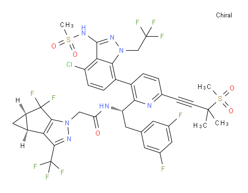 (3bS,4aR)-N-[(1S)-1-[3-[4-Chloro-3-[(methylsulfonyl)amino]-1-(2,2,2-trifluoroethyl)-1H-indazol-7-yl]-6-[3-methyl-3-(methylsulfonyl)-1-butyn-1-yl]-2-pyridinyl]-2-(3,5-difluorophenyl)ethyl]-5,5-difluoro-3b,4,4a,5-tetrahydro-3-(trifluoromethyl)-1H-cyclopropa[3,4]cyclopenta[1,2-c]pyrazole-1-acetamide